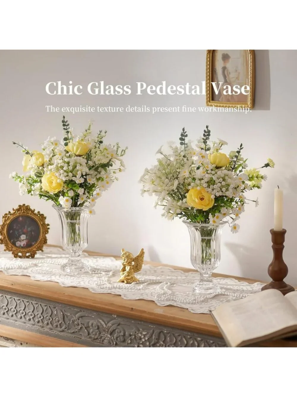 Elegant 7.5-Inch Tall Glass Centerpiece Vases - Perfect Pedestal Flower Holders